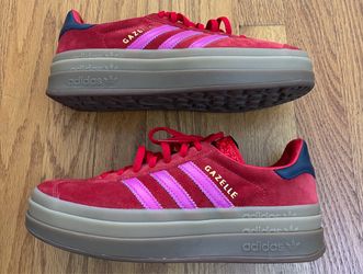 Adidas Gazelle Sneakers Women’s 8.5 Red/Pink/Blue Platform Suede JH9665 Shoe