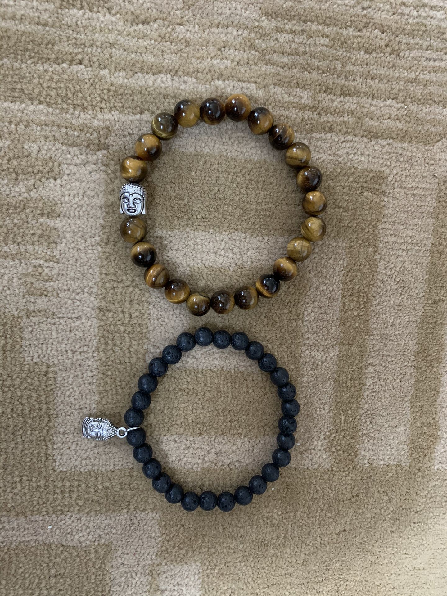 Tiger eye stone Men’s bead bracelet with Buddha charm and lava bracelet with hanging charm Buddha Each $10