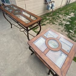  Entry Table And End Table Set Metal -Wood And Glass