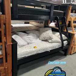 Heavy Duty Wood Bunk Bed Twin Full Black Complete Set Mattresses Included 