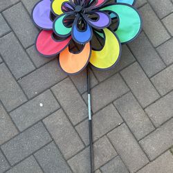 Outdoor Multi Color Wind Spinner On Pole 