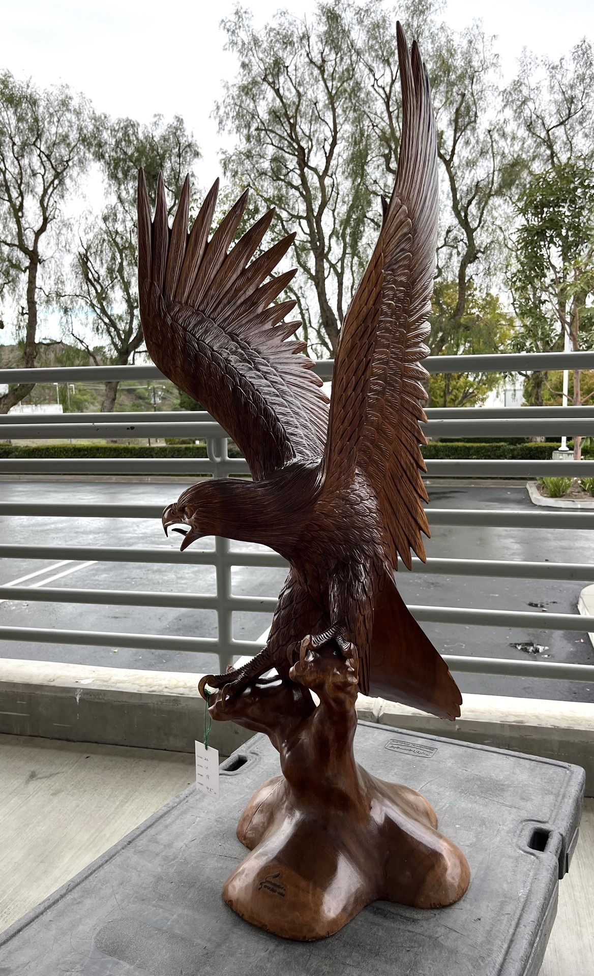 hand carved wooden eagle sculpture