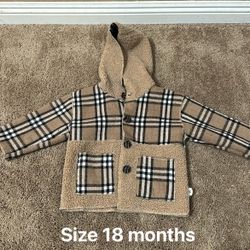 Toddler Plaid Tan Button Up Jacket Size 18 Months 