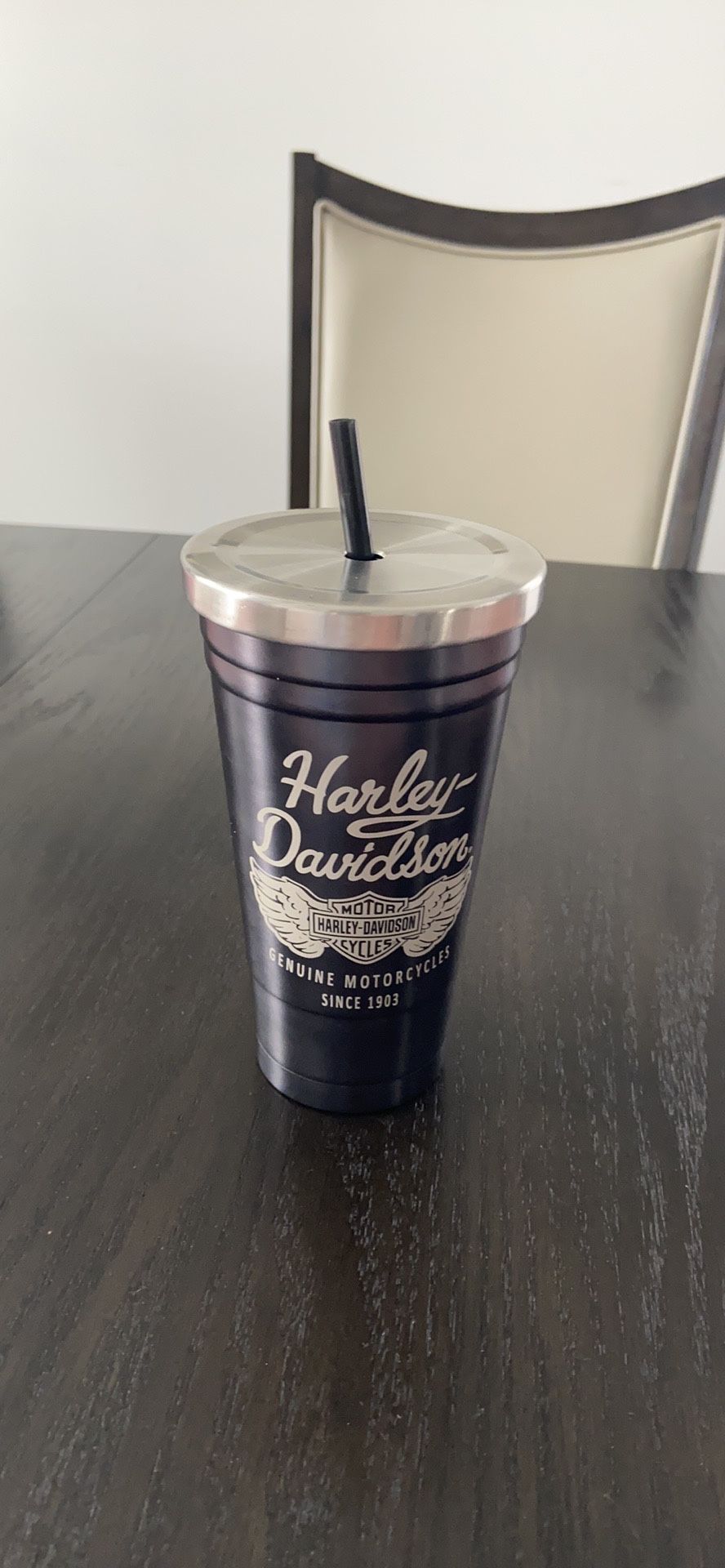 Harley Davidson stainless steel cup with straw