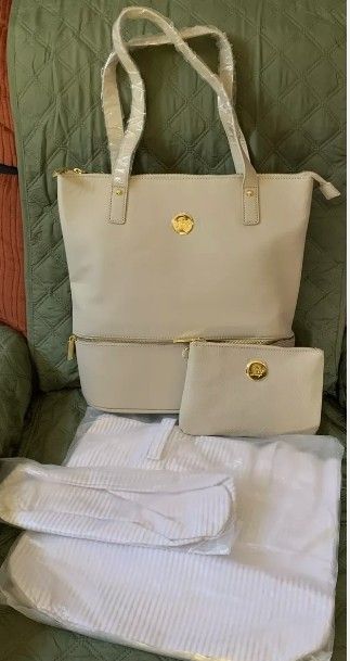 Joy Mangano Leather Tote Bag Ensemble 