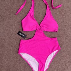 New Medium hot neon one piece Swimsuit Bathing Suit festival rave halter