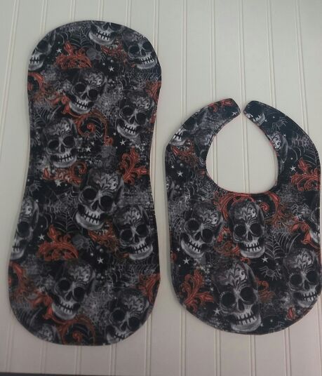 Lil buckaroos burp cloth and bib set skulls