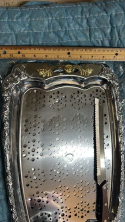 Serving tray stainless steel with 5 mini plates and bread knife