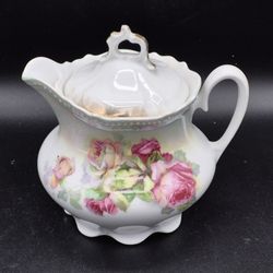 Vintage Porcelain P K Silesia Covered Creamer, Roses
