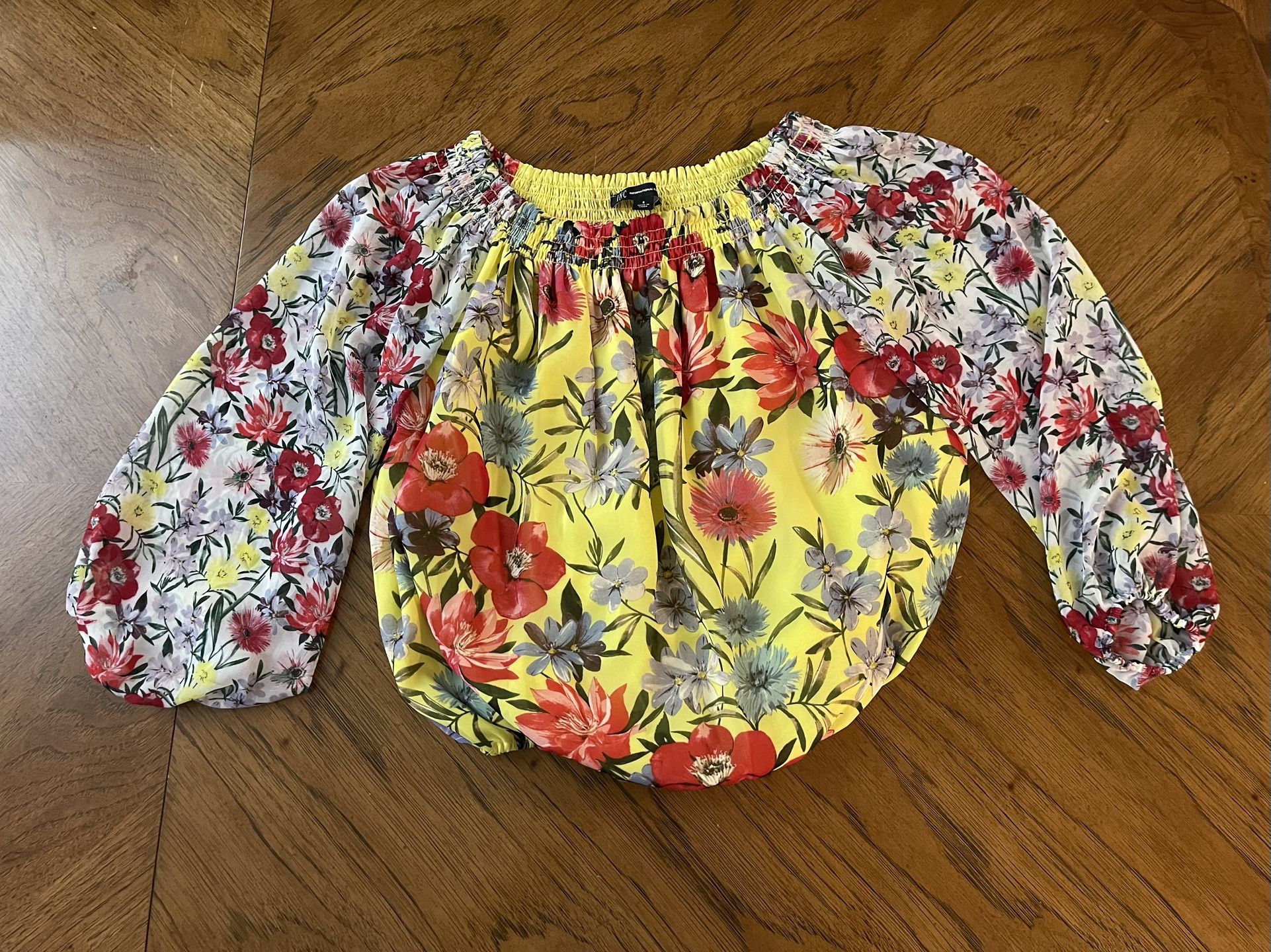Like New INC International Concepts Yellow Floral Off the Shoulder Top - Small