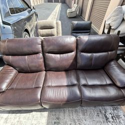 New - Dark Brown Leather Sofa Power Recliner