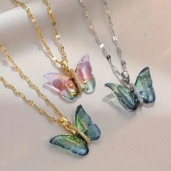 Elegant & Versatile 3-Pcs Forest Themed Gradient Butterfly Pendant Necklaces