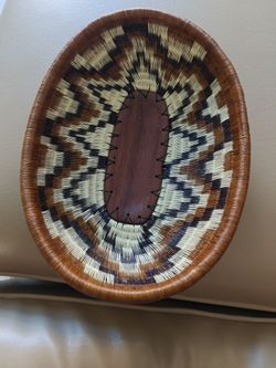 Woven Basket With Wood Center