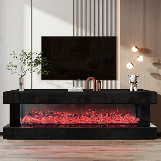 A86 Tv Stand W/ Fireplace Black 🔥🔥