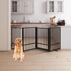 NEW Heavy-Duty Metal Dog Gate w/ Door – 80” Wide x 32” Tall Folding Pet Fence (Indoor / Stairs / Doorways)