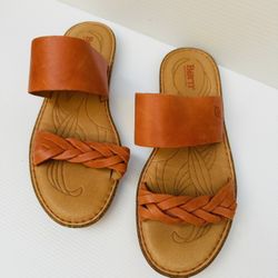 NWOT Born Womens Size 11 Morena Papaya Orange Leather Slip on Sandals Shoes