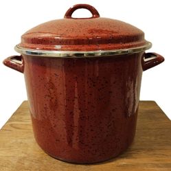 Paula Deen Large 12 qt. Red Speckled Enamel Steel Stockpot with Lid