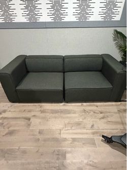 Gray 2-Seat Sofa Couch with Arms, Fabric Upholstered Wood Frame Modern