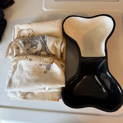 Doggie Set Incudes Ceramic Dog None Feeding Dish And 5 Cloth Dog Napkins