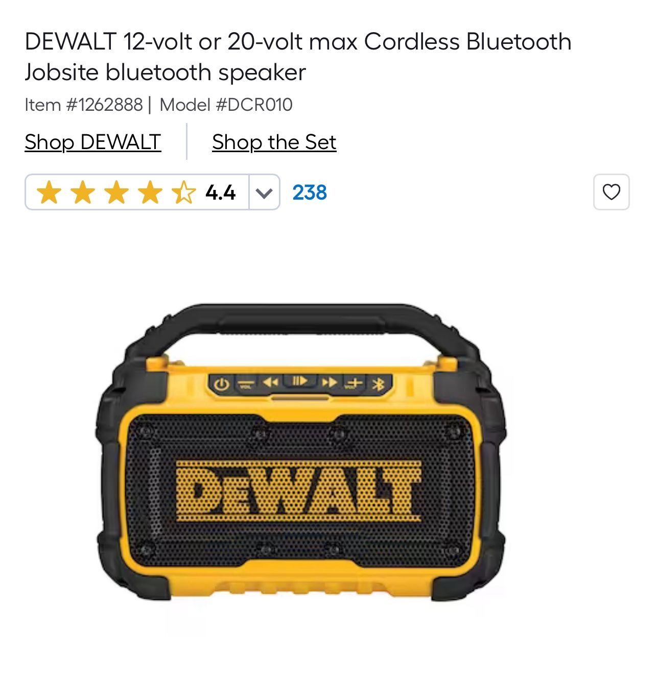 New DEWALT Jobsite Bluetooth Speaker