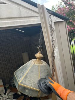 Vintage Brass and Glass Panel Swag Pendant Light