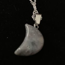 925 Silver Necklace With Gray Moon Pendant Stone