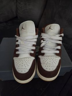 Air Jordan 1 Mid Brown and White Sneakers