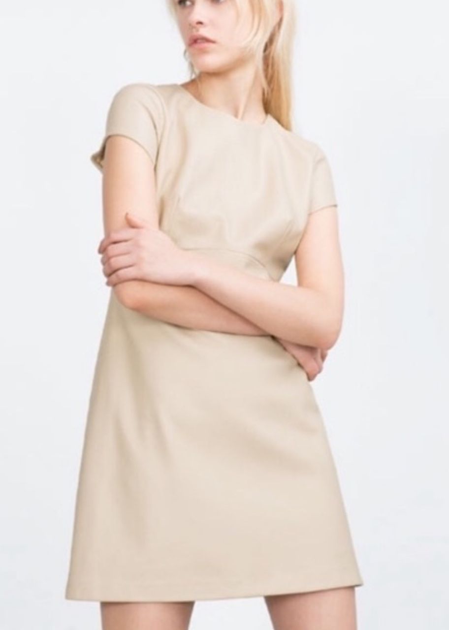 Zara Pu Leather Cream T Shirt Dress Size L