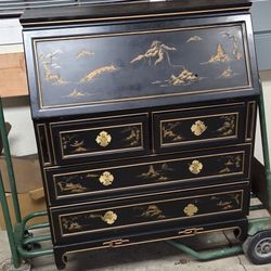 Vintage Black Lacquer Secretary Desk