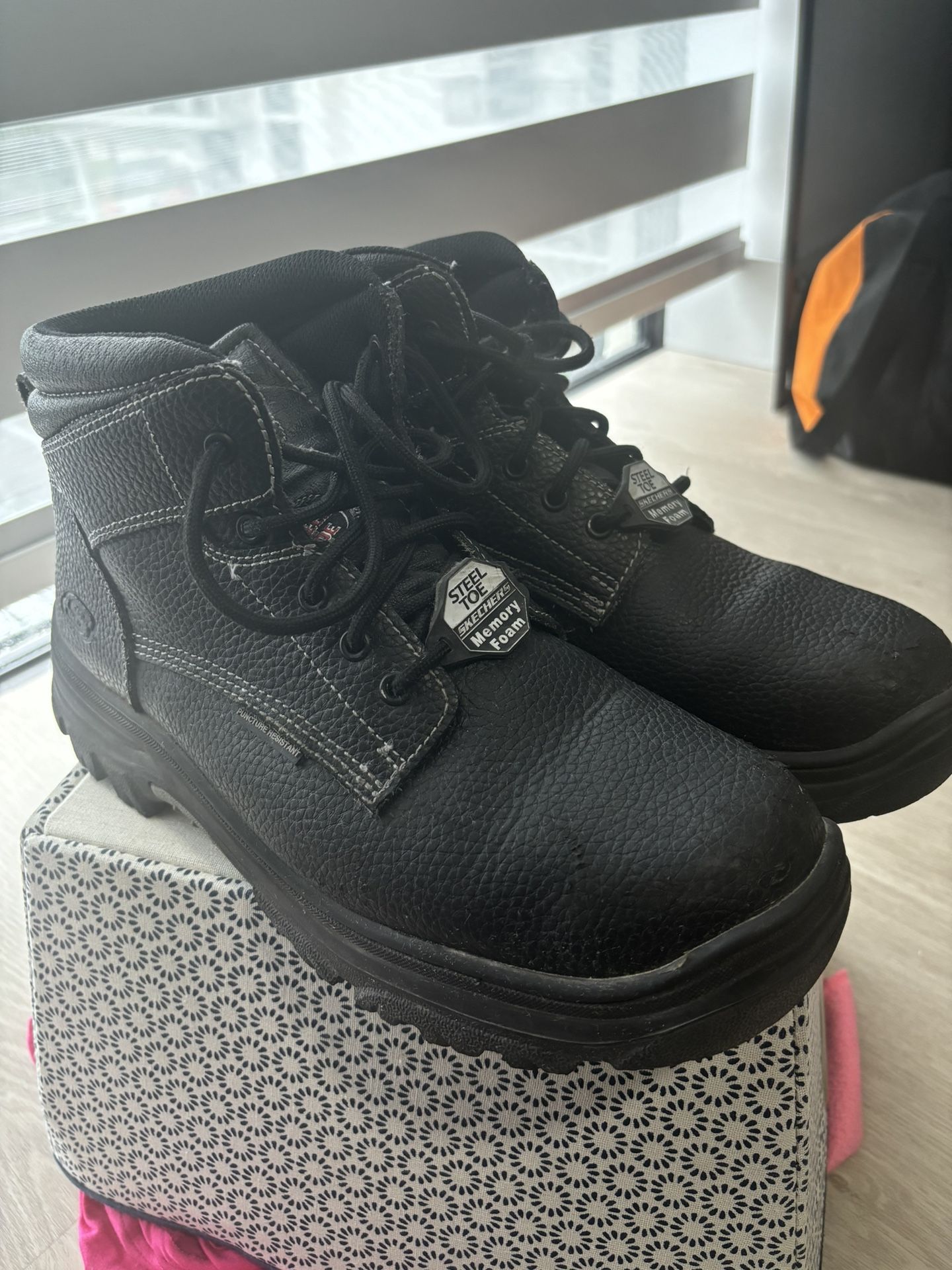 Skechers Steel Toe Memory Foam Boots For Work Black Industria Oil Slip Resistant