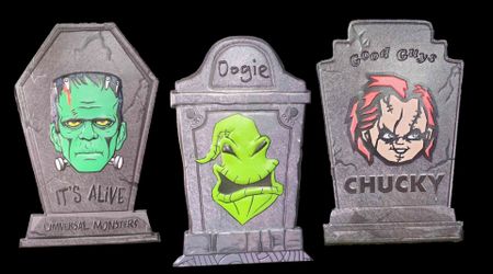 Halloween Yard Stakes, Frankenstein, Oogie Boogie, Chucky