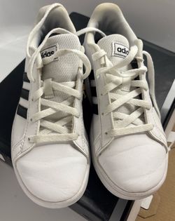 Adidas Kids Grand Court 2.0 Sneakers - White with Black Stripes