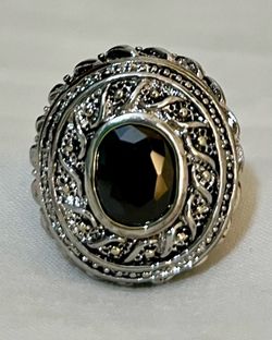 Silver Cocktail Ring with Black Stone