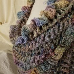 Crocheted shawl Handmade Gray Pastels Wrap
