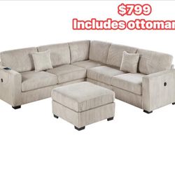 $799 Corduroy Sectional With Ottoman!