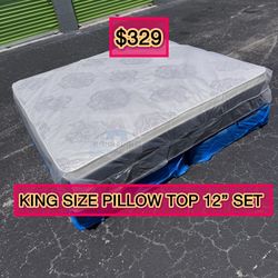 King mattress Pillow top  and box spring set (2pc - brand new) 