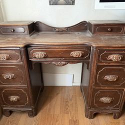 Vintage 1920s Solid Wood Jacobean Desk / Vanity