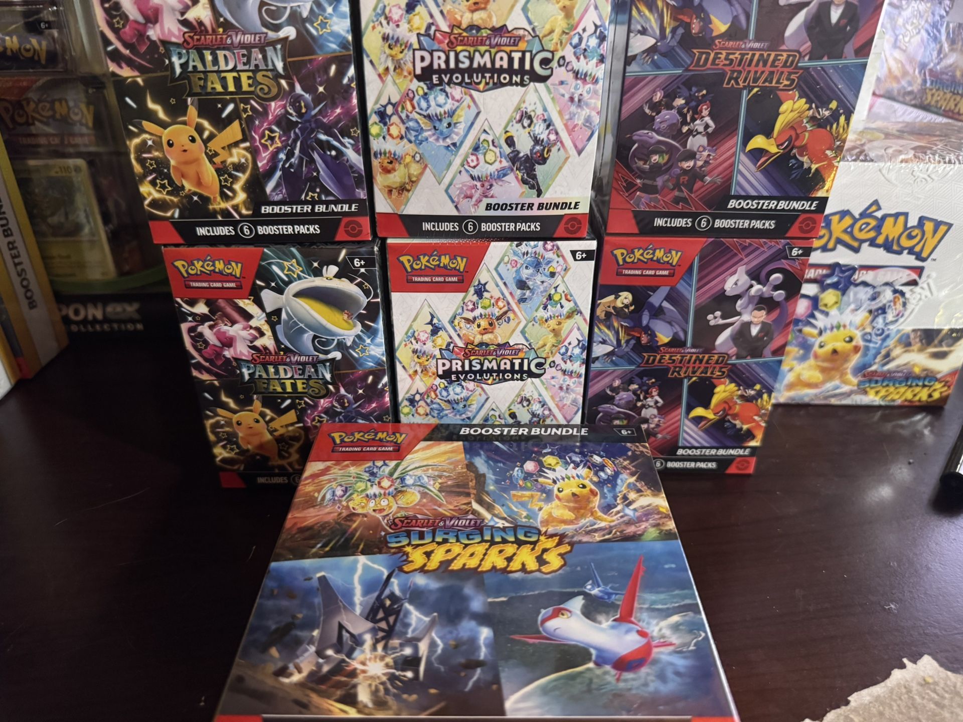 Pokemon Booster Bundles, Destined Rivals, Prismatic Evolutions,Surging Sparks, Twilight Masquerade, Paldea Evolved