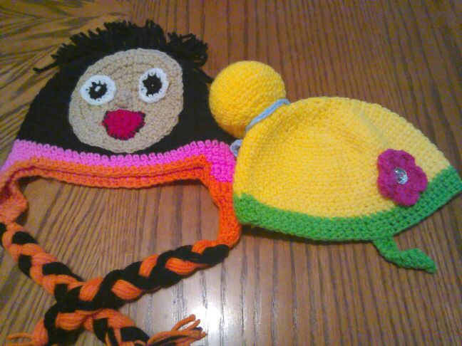 Dora and tinkerbell hand knitted hats