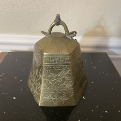 Brass Chinese Gong Bell Foo Dog Detail China 5”T