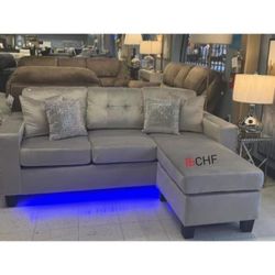 Reversible Sectional Sofa Chaise with LED Light,USB Port,Nailhead Trim,Throw Pillows,Tufted Cushion // Limited Time Offer 