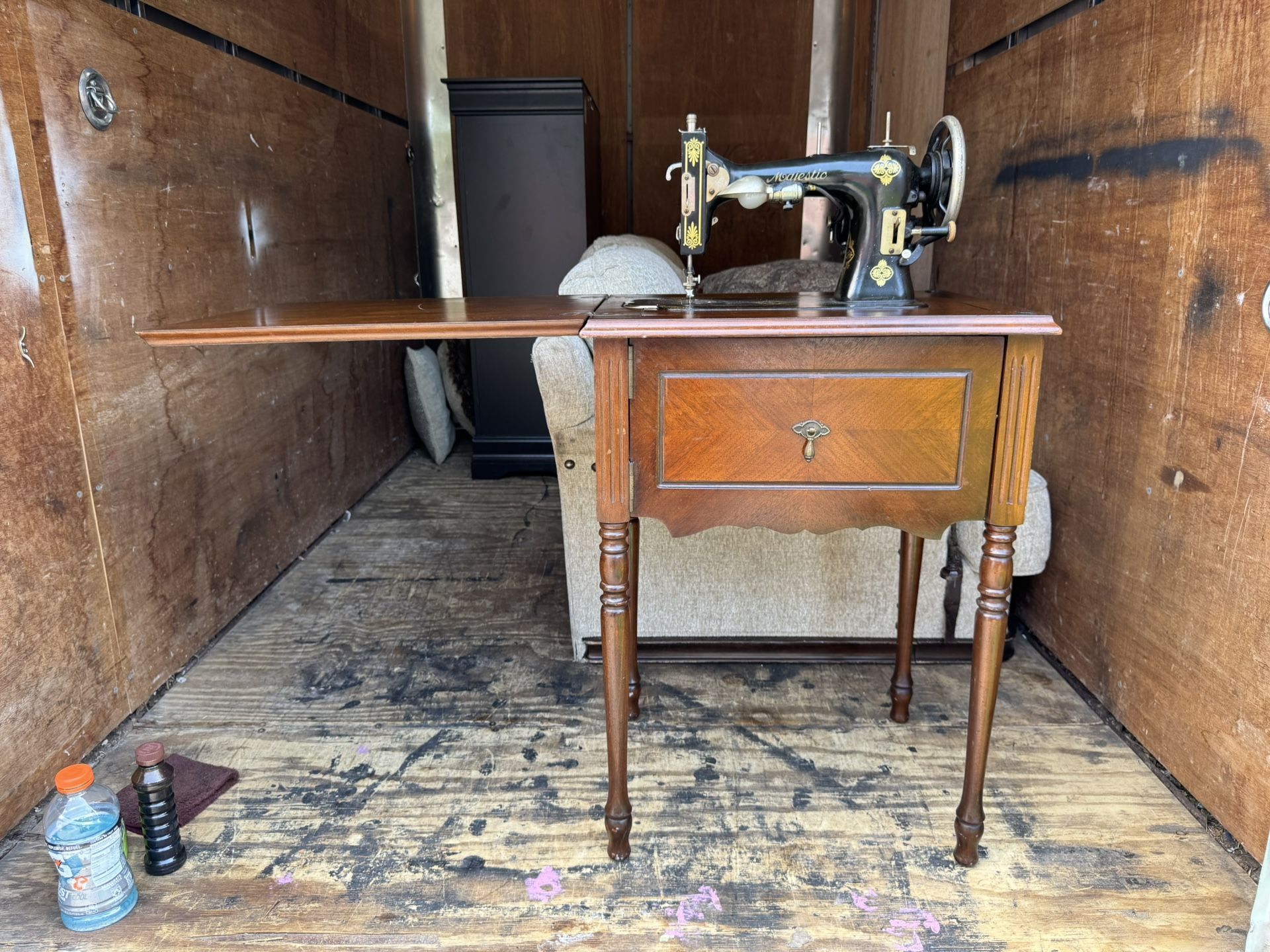 Antique Majestic Manual Sewing  Machine in a Vintage Maple Cabinet