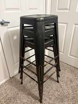 Metal Bar Stools Set of 3 Black and Gold