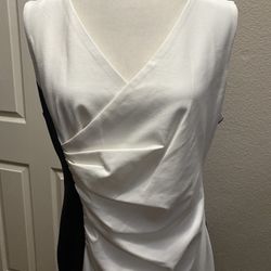NWT T Tahari Dress V-Neck Navy/White Sz 14, Retail: $118.00