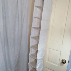 Fabric Hanging Wardrobe Shelves (10 Shelf), Collapsible Closet Organiser Hanging Shelf - Beige 
Overall about 5"*11"*52"   in like new condition