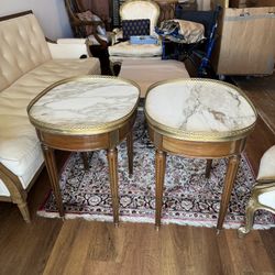 Pair Of LOUIS XVI STYLE MARBLE-TOP BOUILLOTTE TABLES - Excellent Condition 24” x 19”