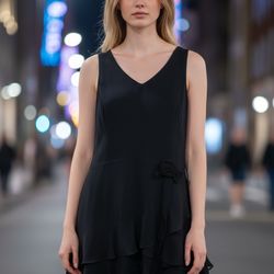 Black Loft Ruffle Layered Cocktail Dress
