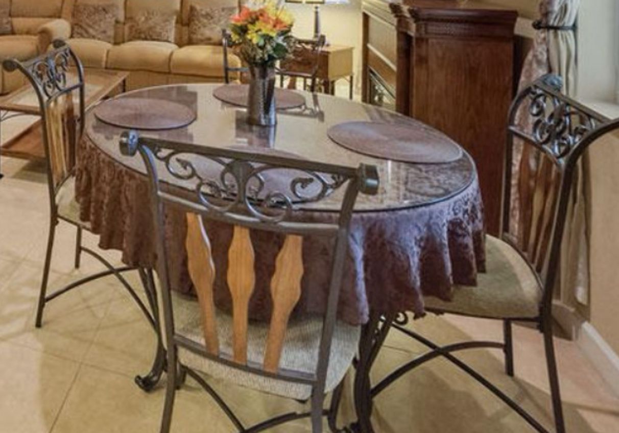 Wood dinner table with glass panel