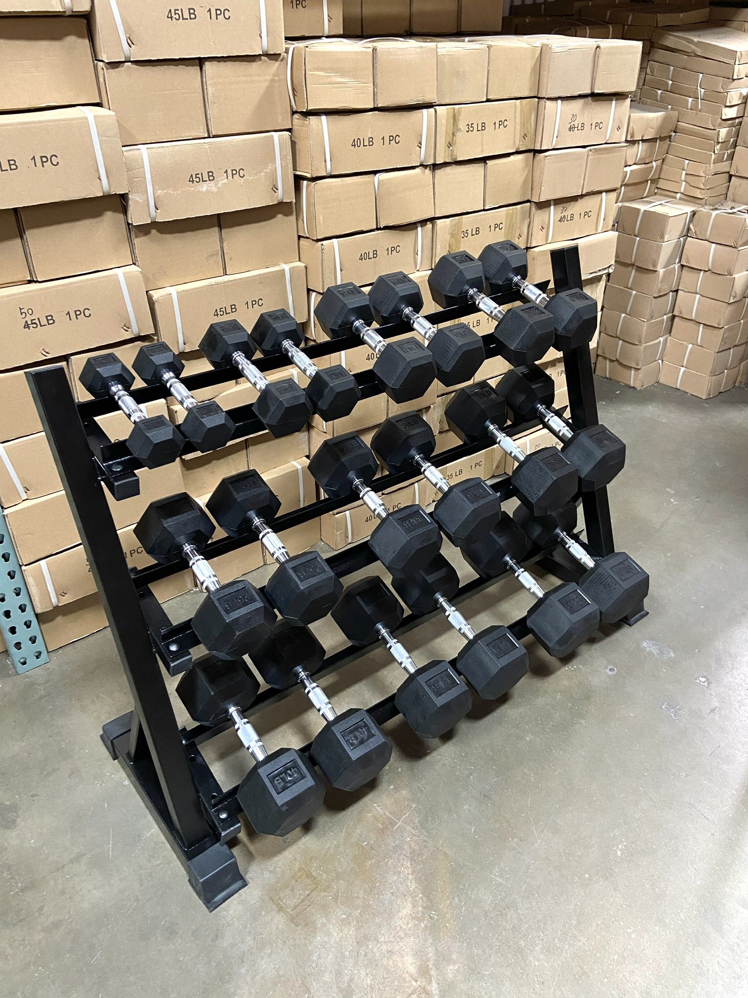 Brand New 5LB-50LB Solid Rubber Hex Dumbbells Pairs Total 550LBS With Rack Included