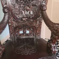 Antique Highly Carved Throne Chair